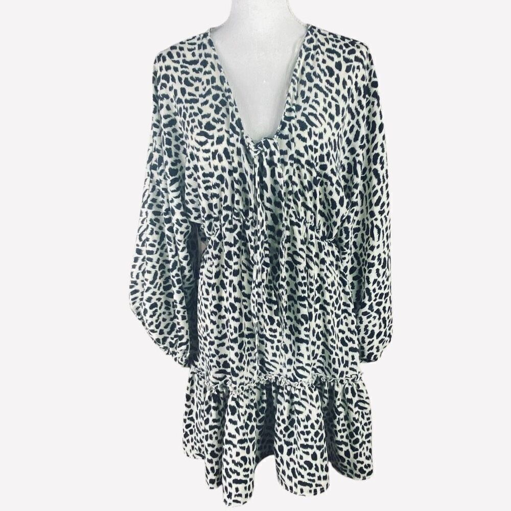 Umgee Womens Black White Animal Print Mini Dress Size Medium